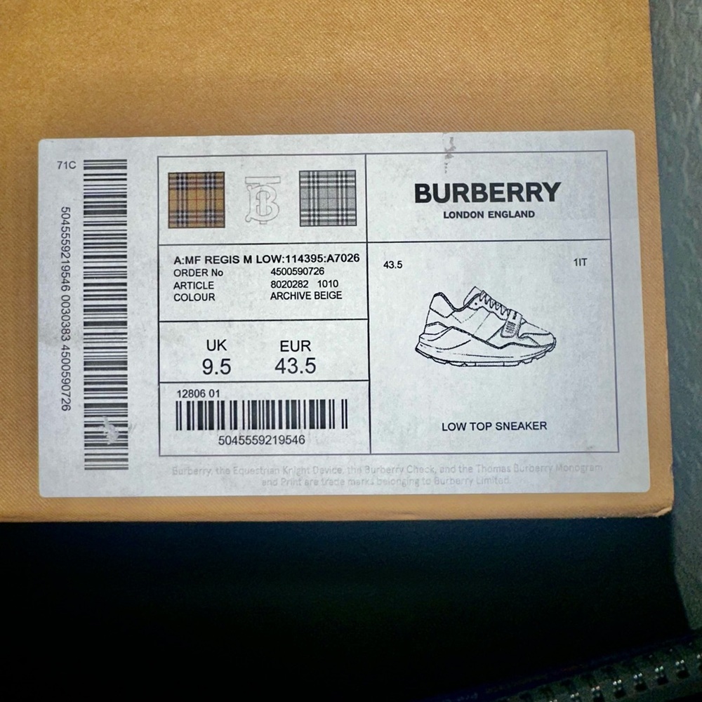 Burberry Regis Low Top Sneaker Archive Beige Size 10.5 US - Picture 5 of 7